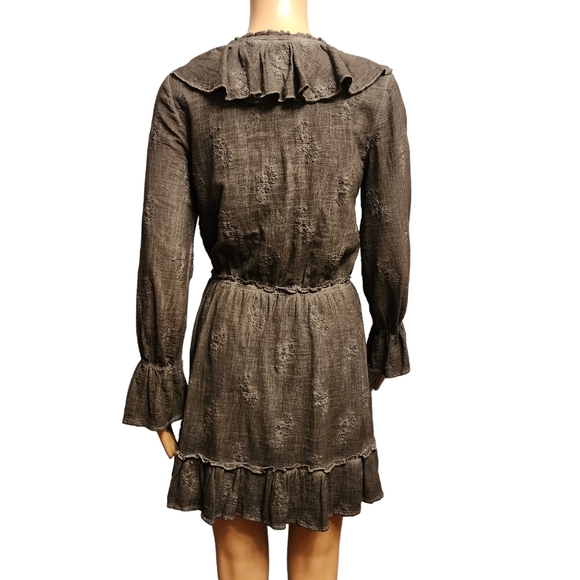 Gray Ruffle and Bell Sleeve Pheasant Boho Dress Size S - Picture 5 of 13